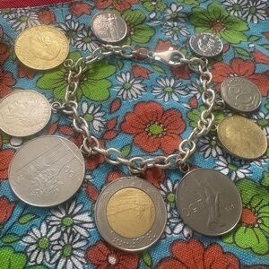 Milor Italy Sterling Silver Italian Lira Coin Charm Bracelet